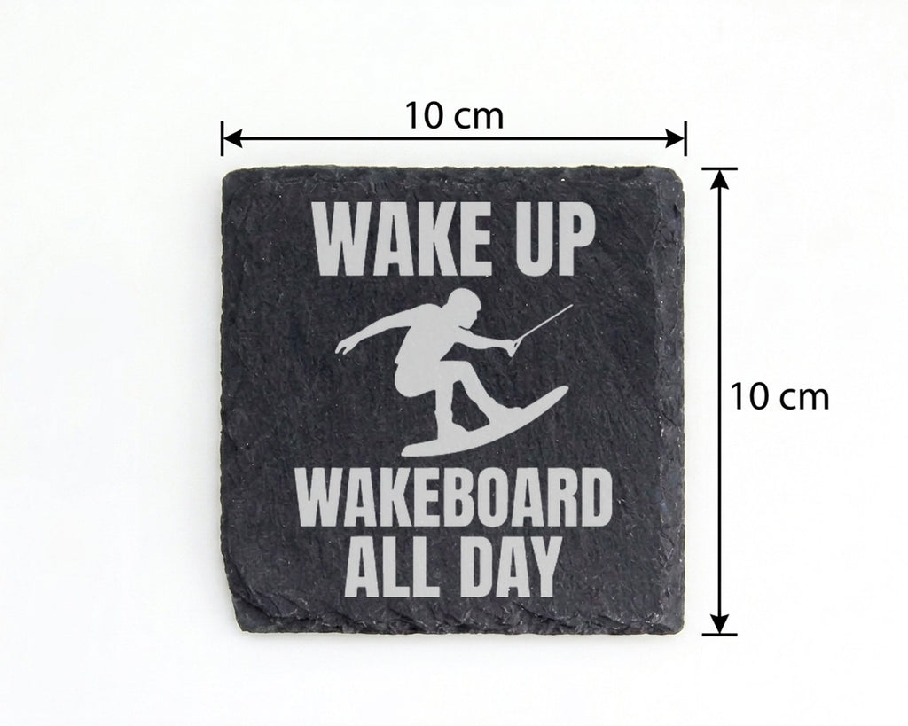 Schiefer Untersetzer Wakeboard Spruch Wake Up All Day - Geschenk für W – Bild 4