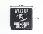 Schiefer Untersetzer Wakeboard Spruch Wake Up All Day - Geschenk für W – Bild 4