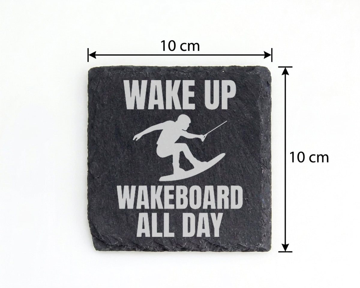 Schiefer Untersetzer Wakeboard Spruch Wake Up All Day - Geschenk für W – Bild 4
