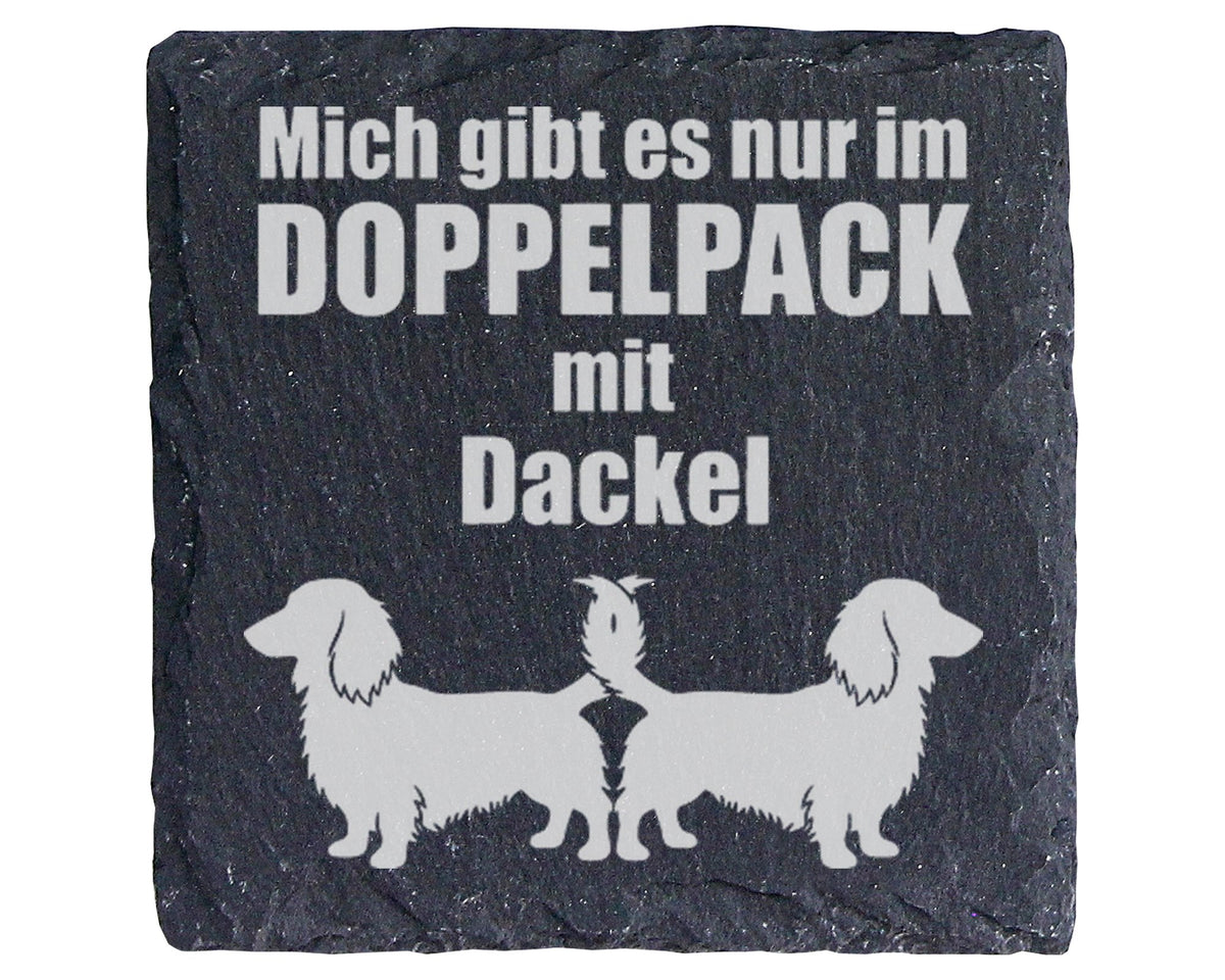Schiefer Untersetzer Dackel Mich Gibt Es Nur Im Doppelpack - Geschenk  – Bild 1