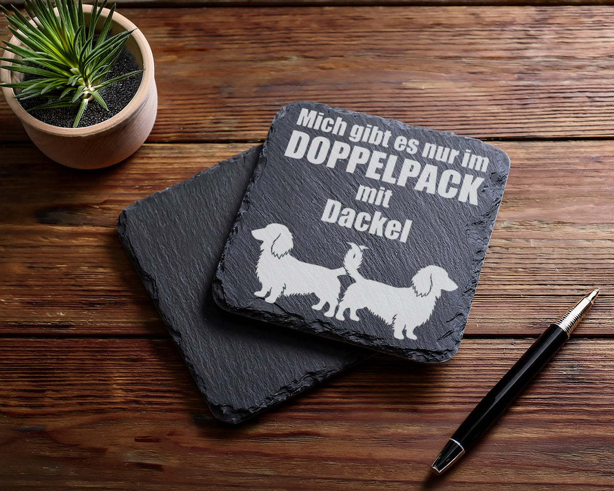 Schiefer Untersetzer Dackel Mich Gibt Es Nur Im Doppelpack - Geschenk  – Bild 5