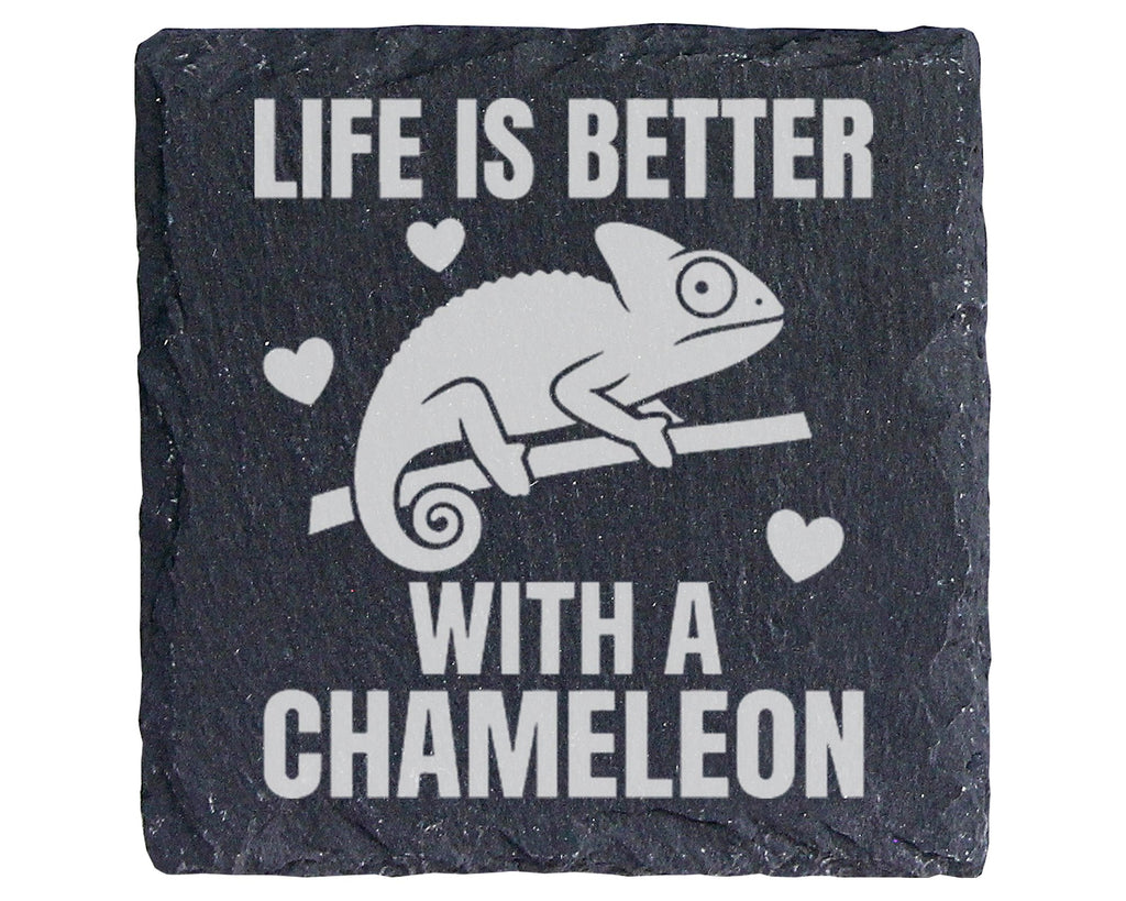 Schiefer Untersetzer Chamäleon Life Is Better With A - Geschenk für Re – Bild 1