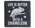 Schiefer Untersetzer Chamäleon Life Is Better With A - Geschenk für Re – Bild 1