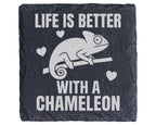 Schiefer Untersetzer Chamäleon Life Is Better With A - Geschenk für Re – Bild 1