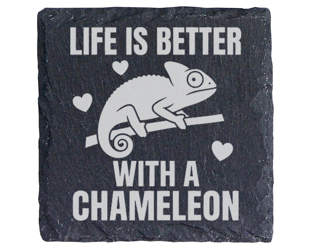 Schiefer Untersetzer Chamäleon Life Is Better With A - Geschenk für Re – Bild 1