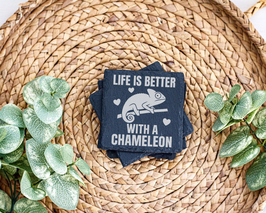 Schiefer Untersetzer Chamäleon Life Is Better With A - Geschenk für Re – Bild 3