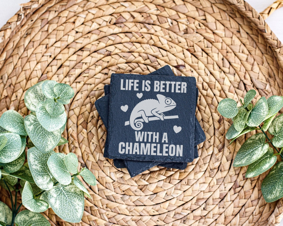 Schiefer Untersetzer Chamäleon Life Is Better With A - Geschenk für Re – Bild 3