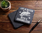 Schiefer Untersetzer Chamäleon Life Is Better With A - Geschenk für Re – Bild 5