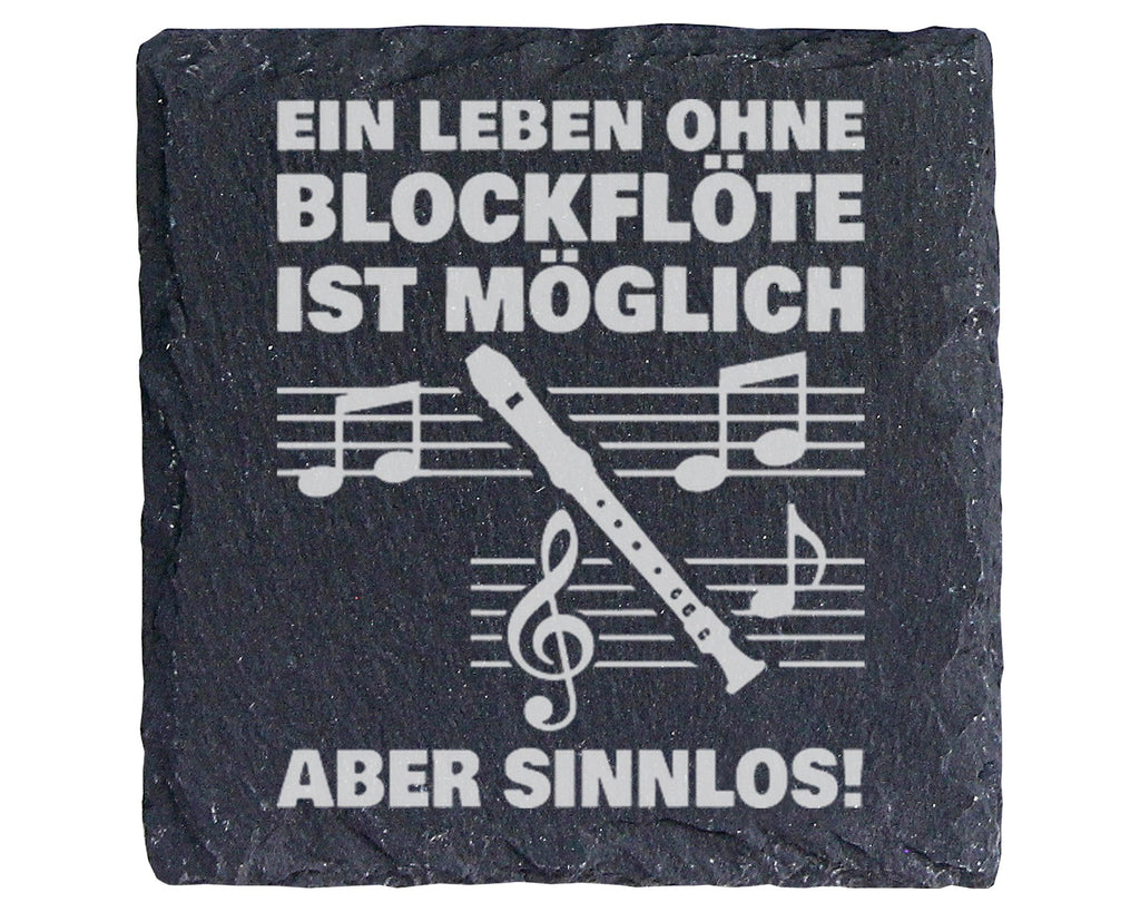 Schiefer Untersetzer Blockflöte Leben Ohne Sinnlos - Geschenk Für Musi – Bild 1