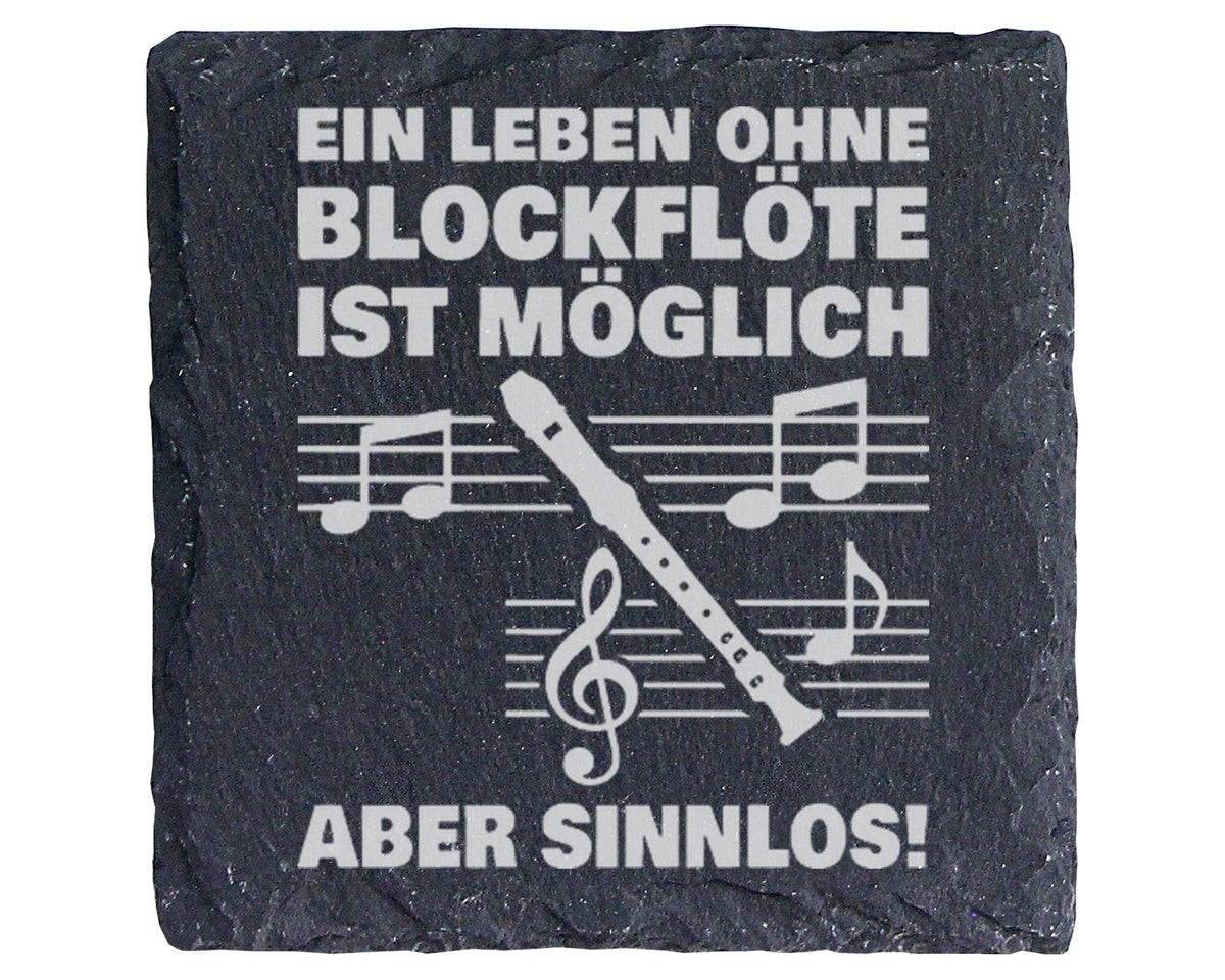Schiefer Untersetzer Blockflöte Leben Ohne Sinnlos - Geschenk Für Musi – Bild 1