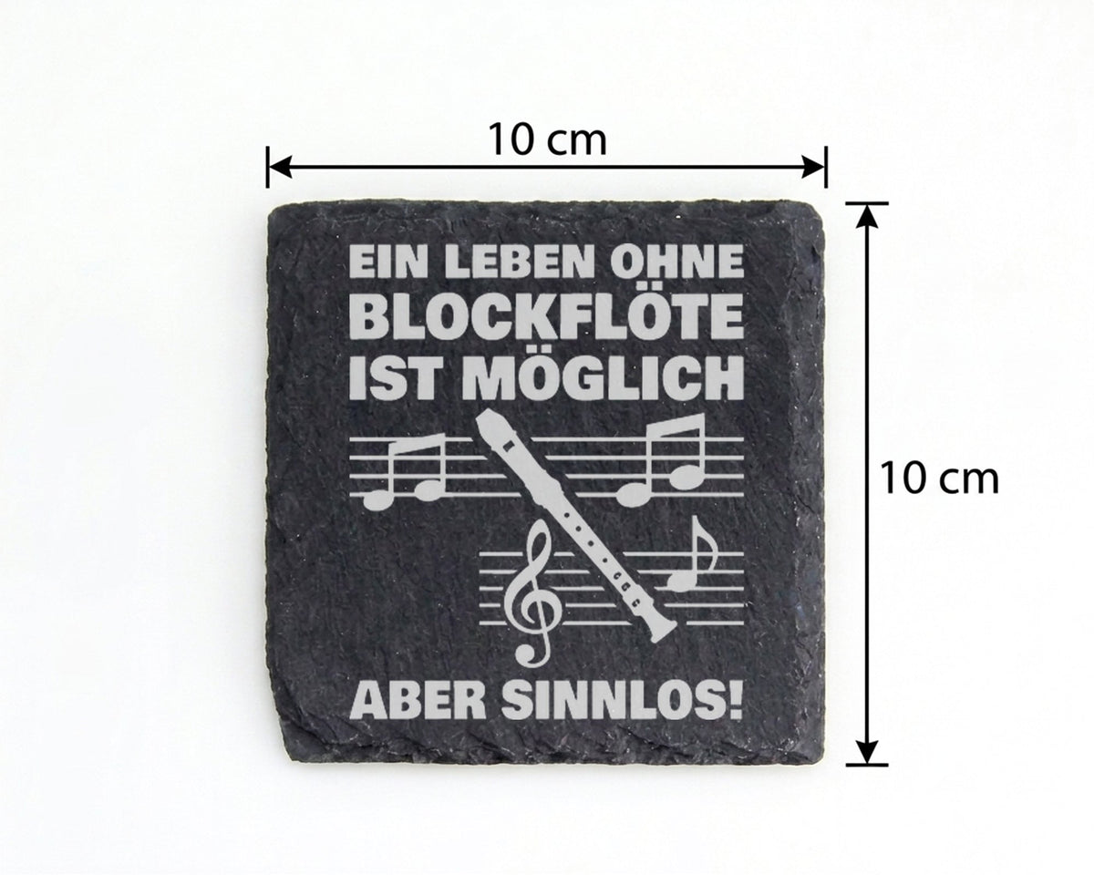 Schiefer Untersetzer Blockflöte Leben Ohne Sinnlos - Geschenk Für Musi – Bild 4
