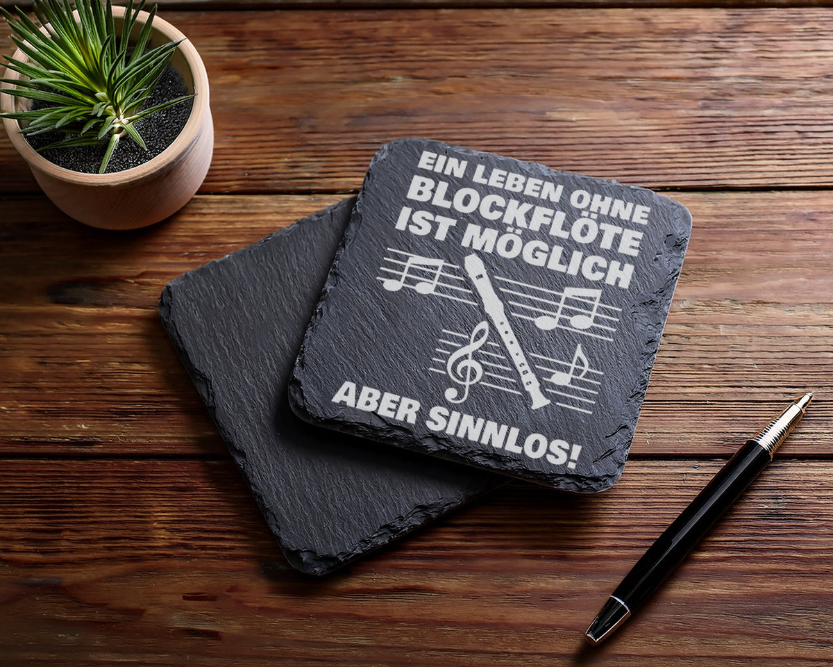 Schiefer Untersetzer Blockflöte Leben Ohne Sinnlos - Geschenk Für Musi – Bild 5