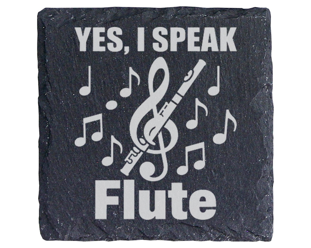 Schiefer Untersetzer Querflöte Yes I Speak Flute Spruch - Geschenk für – Bild 1
