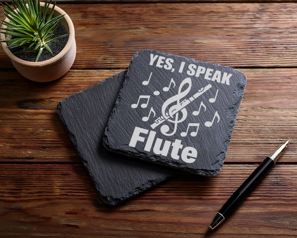 Schiefer Untersetzer Querflöte Yes I Speak Flute Spruch - Geschenk für – Bild 5