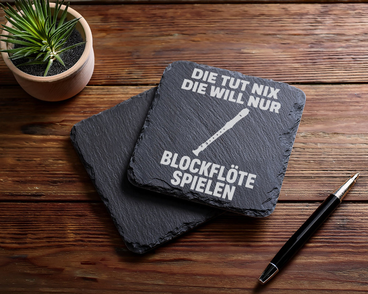 Schiefer Untersetzer Blockflöte Die Tut Nix Will Nur Spielen - Lustige – Bild 5