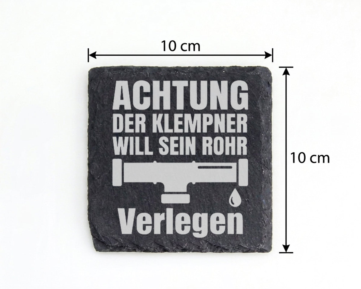 Schiefer Untersetzer Klempner Achtung Rohr Verlegen - Lustiges Geschen – Bild 4