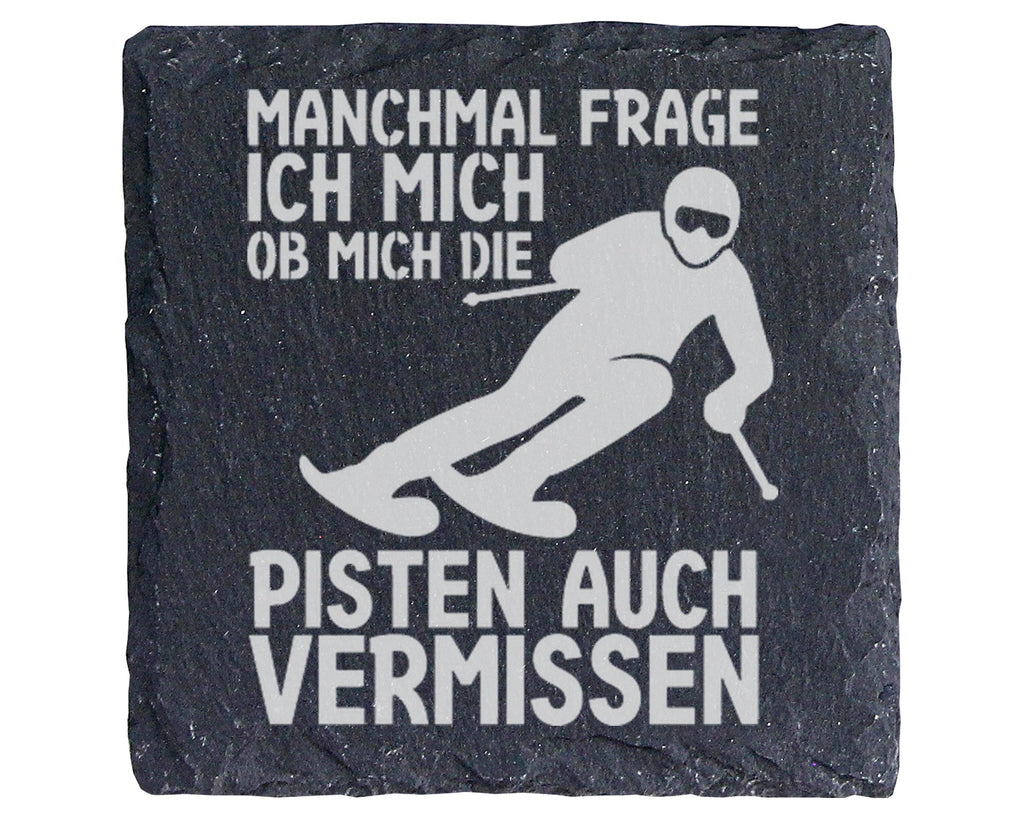 Schiefer Untersetzer Skifahrer Pisten Vermissen - Lustiges Geschenk fü – Bild 1
