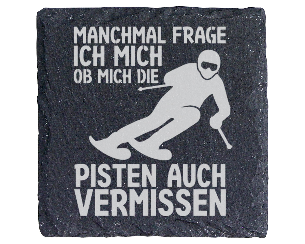 Schiefer Untersetzer Skifahrer Pisten Vermissen - Lustiges Geschenk fü – Bild 1