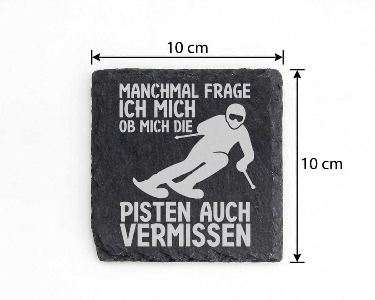 Schiefer Untersetzer Skifahrer Pisten Vermissen - Lustiges Geschenk fü – Bild 4