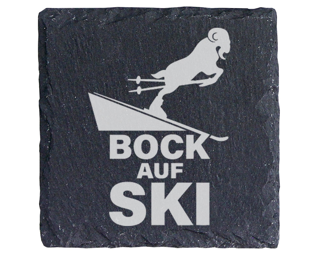 Schiefer Untersetzer Bock Auf Ski - Lustiges Geschenk für Skifahrer Mä – Bild 1