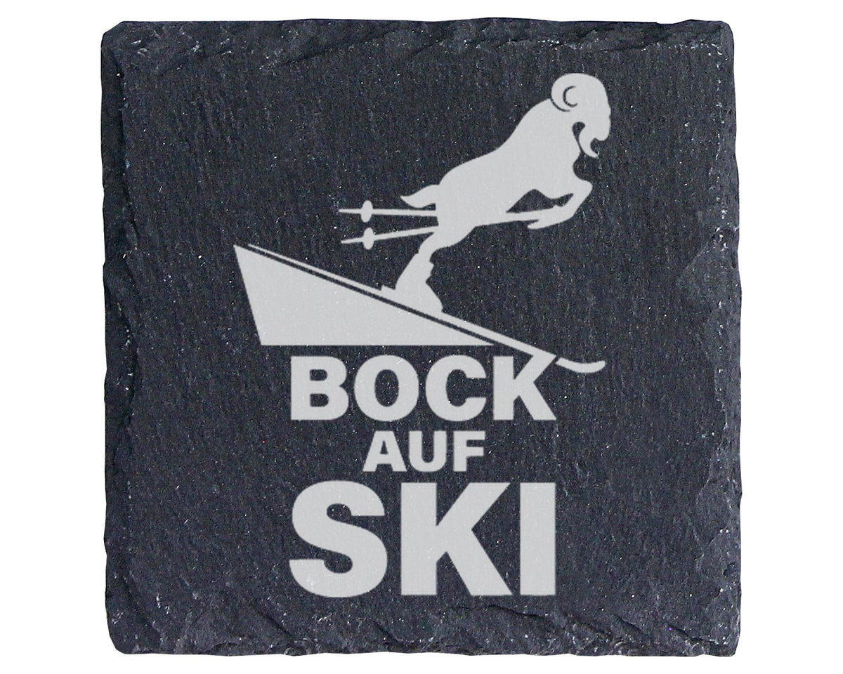Schiefer Untersetzer Bock Auf Ski - Lustiges Geschenk für Skifahrer Mä – Bild 1