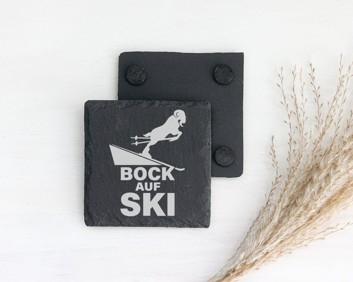Schiefer Untersetzer Bock Auf Ski - Lustiges Geschenk für Skifahrer Mä – Bild 2