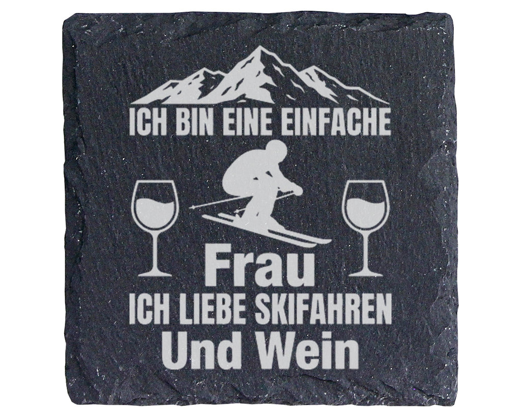Schiefer Untersetzer Skifahren Wein Berge Einfache Frau - Geschenk Für – Bild 1