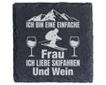 Schiefer Untersetzer Skifahren Wein Berge Einfache Frau - Geschenk Für – Bild 1