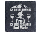 Schiefer Untersetzer Skifahren Wein Berge Einfache Frau - Geschenk Für – Bild 1