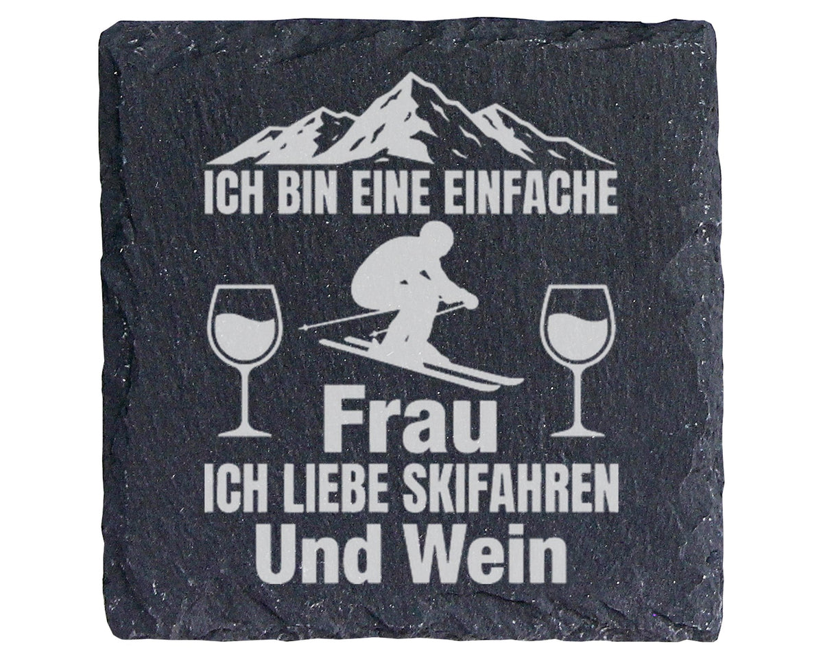 Schiefer Untersetzer Skifahren Wein Berge Einfache Frau - Geschenk Für – Bild 1