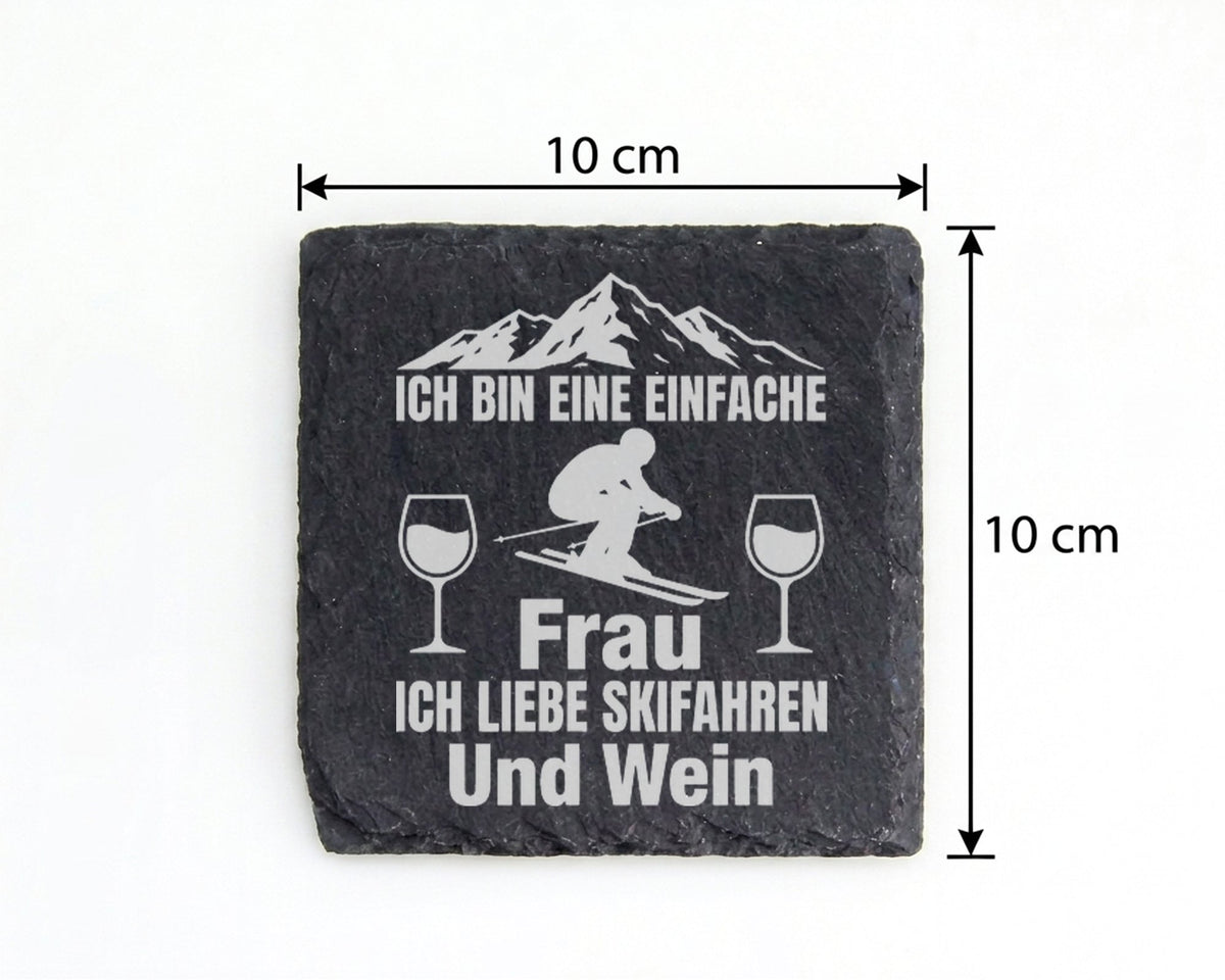 Schiefer Untersetzer Skifahren Wein Berge Einfache Frau - Geschenk Für – Bild 4