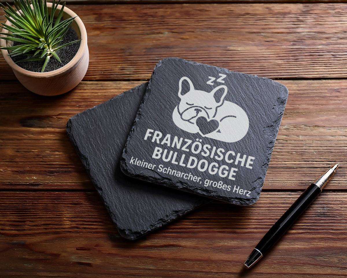 Schiefer Untersetzer Französische Bulldogge Kleiner Schnarcher Großes  – Bild 5