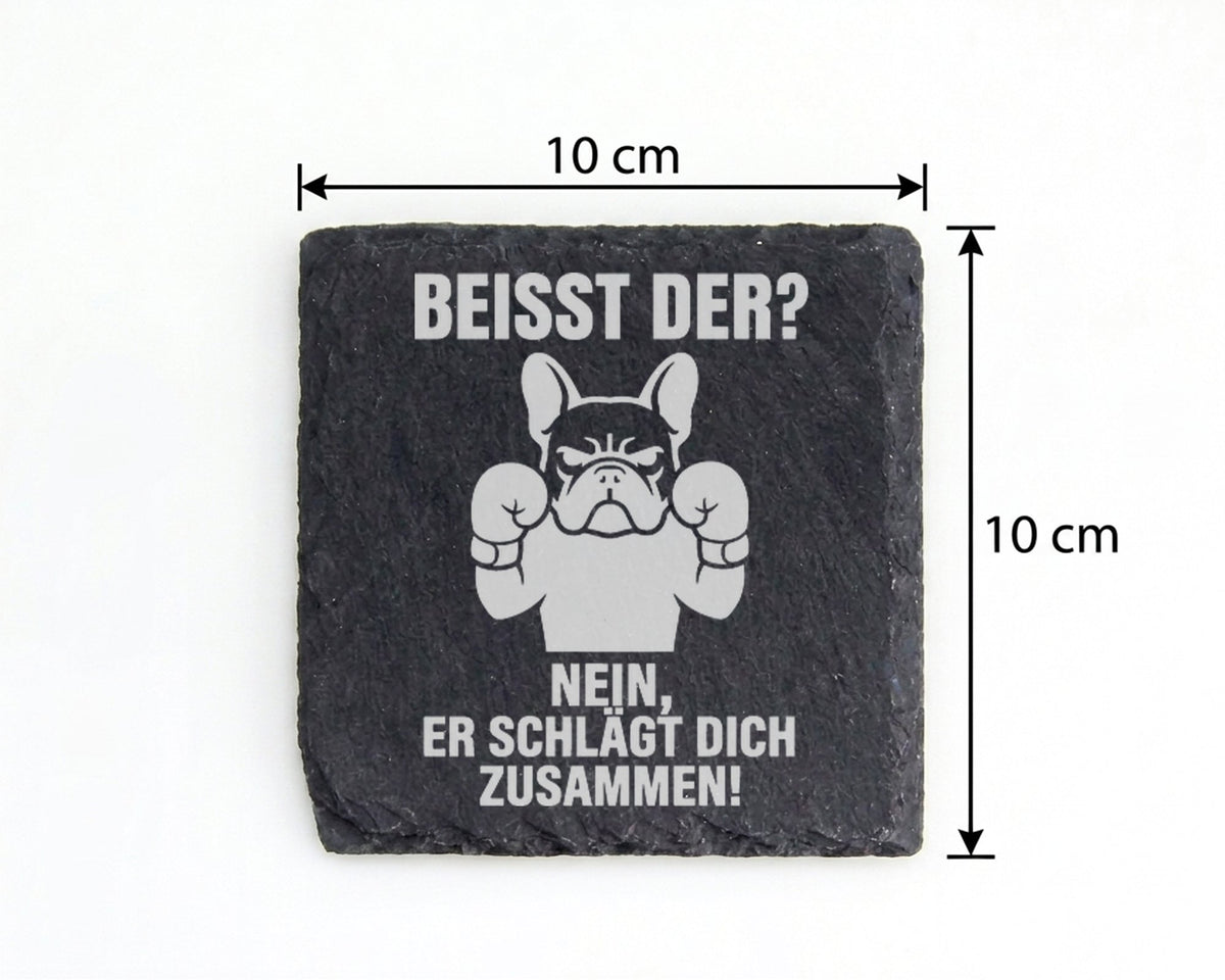 Schiefer Untersetzer Französische Bulldogge Boxer Hund Beisst Der Spru – Bild 4