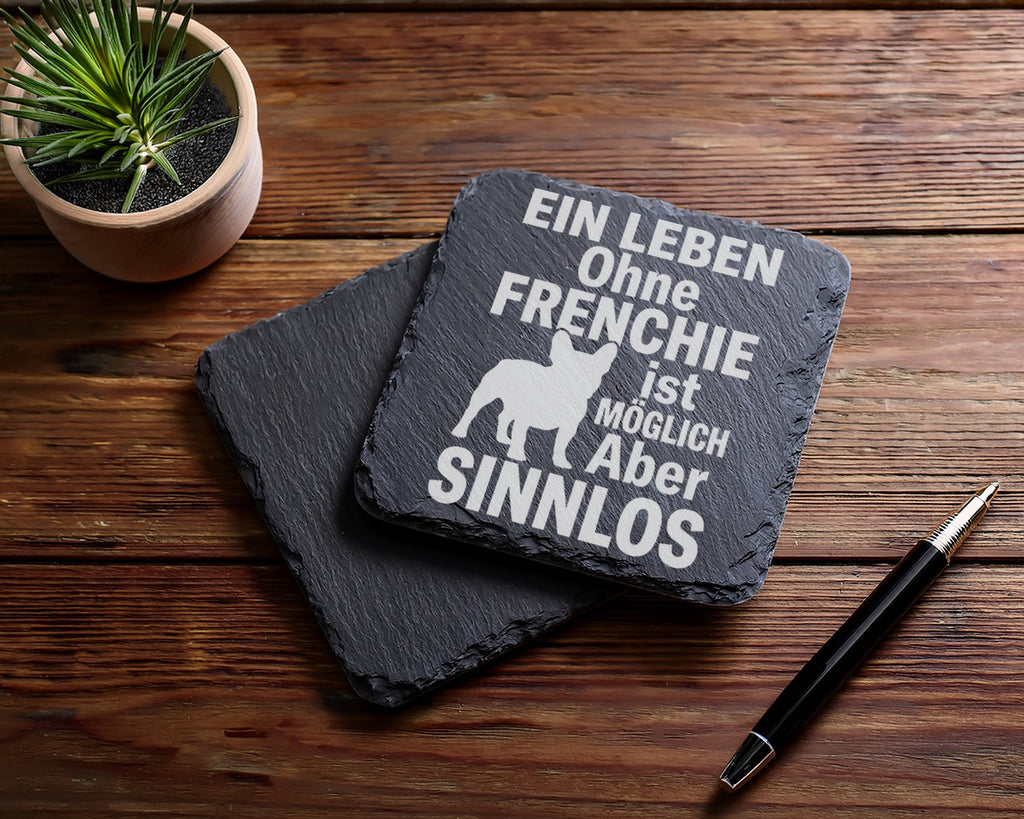 Schiefer Untersetzer Frenchie Spruch Leben Ohne Möglich Aber Sinnlos - – Bild 5