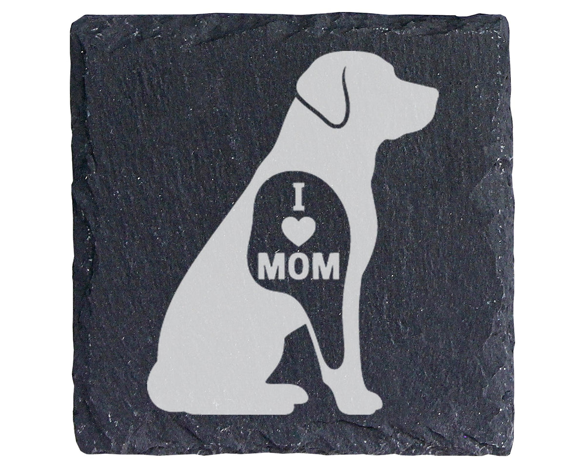 Schiefer Untersetzer Hund I Love Mom - Geschenk für Mama Hundemama Hun – Bild 1
