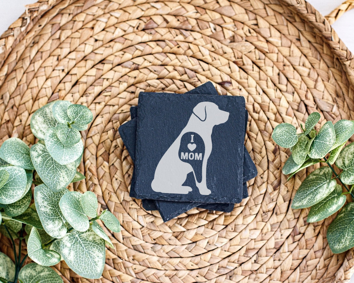 Schiefer Untersetzer Hund I Love Mom - Geschenk für Mama Hundemama Hun – Bild 3