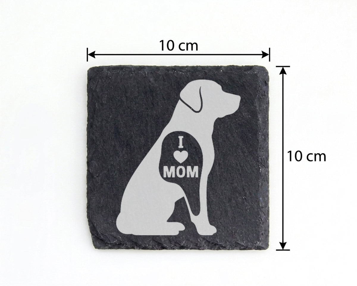 Schiefer Untersetzer Hund I Love Mom - Geschenk für Mama Hundemama Hun – Bild 4