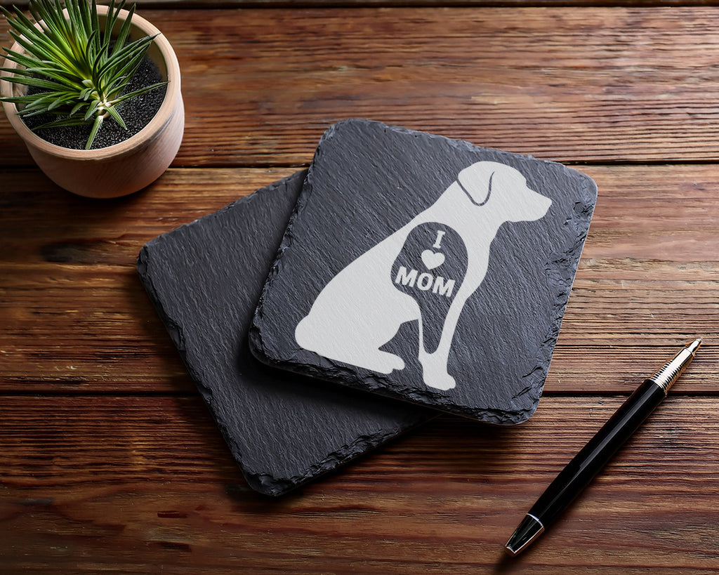 Schiefer Untersetzer Hund I Love Mom - Geschenk für Mama Hundemama Hun – Bild 5
