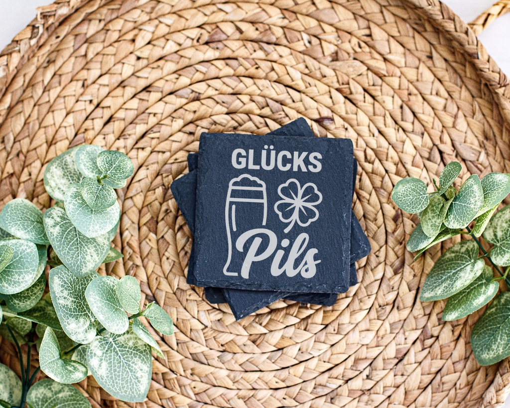 Schiefertafel Untersetzer Glücks-Pils Geschenk für Biertrinker lustige – Bild 3