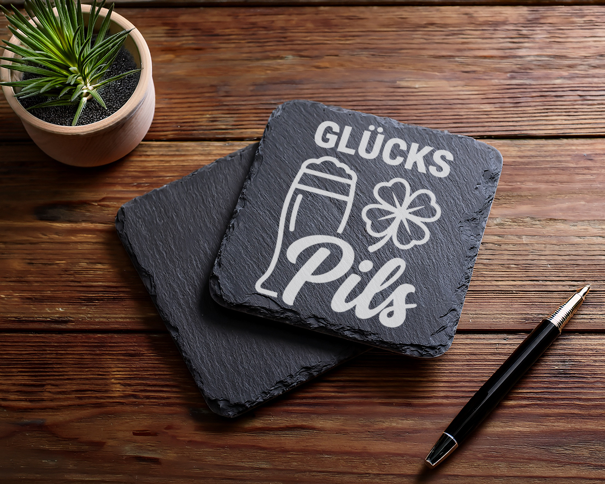 Schiefertafel Untersetzer Glücks-Pils Geschenk für Biertrinker lustige – Bild 5