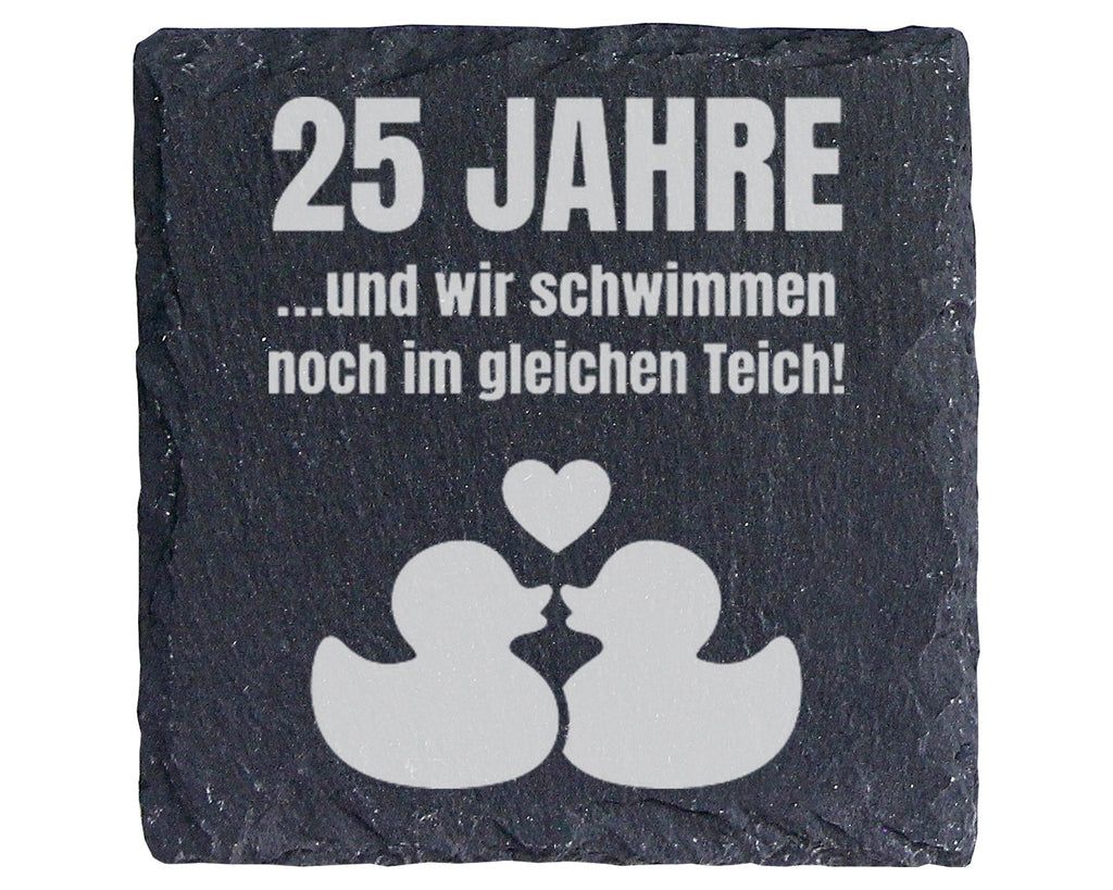 Schiefer Untersetzer 25 Jahre Silberhochzeit - Enten Motiv Geschenk fü – Bild 1