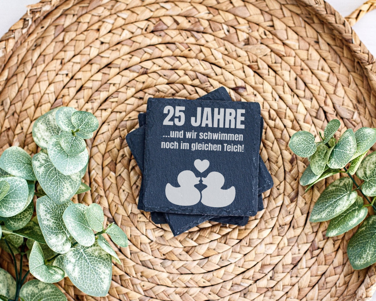 Schiefer Untersetzer 25 Jahre Silberhochzeit - Enten Motiv Geschenk fü – Bild 3