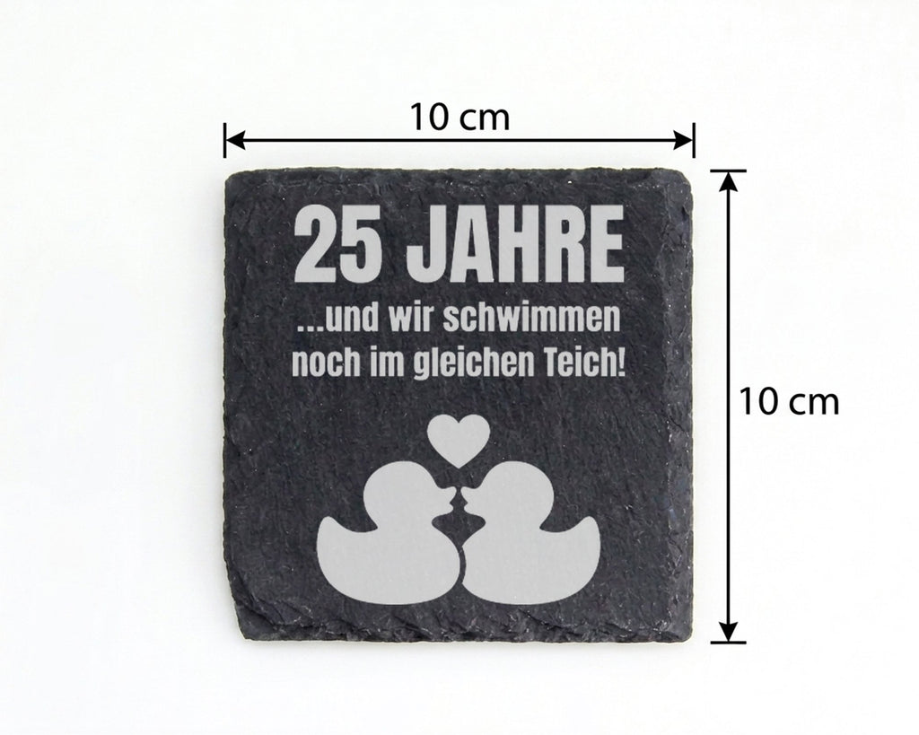 Schiefer Untersetzer 25 Jahre Silberhochzeit - Enten Motiv Geschenk fü – Bild 4