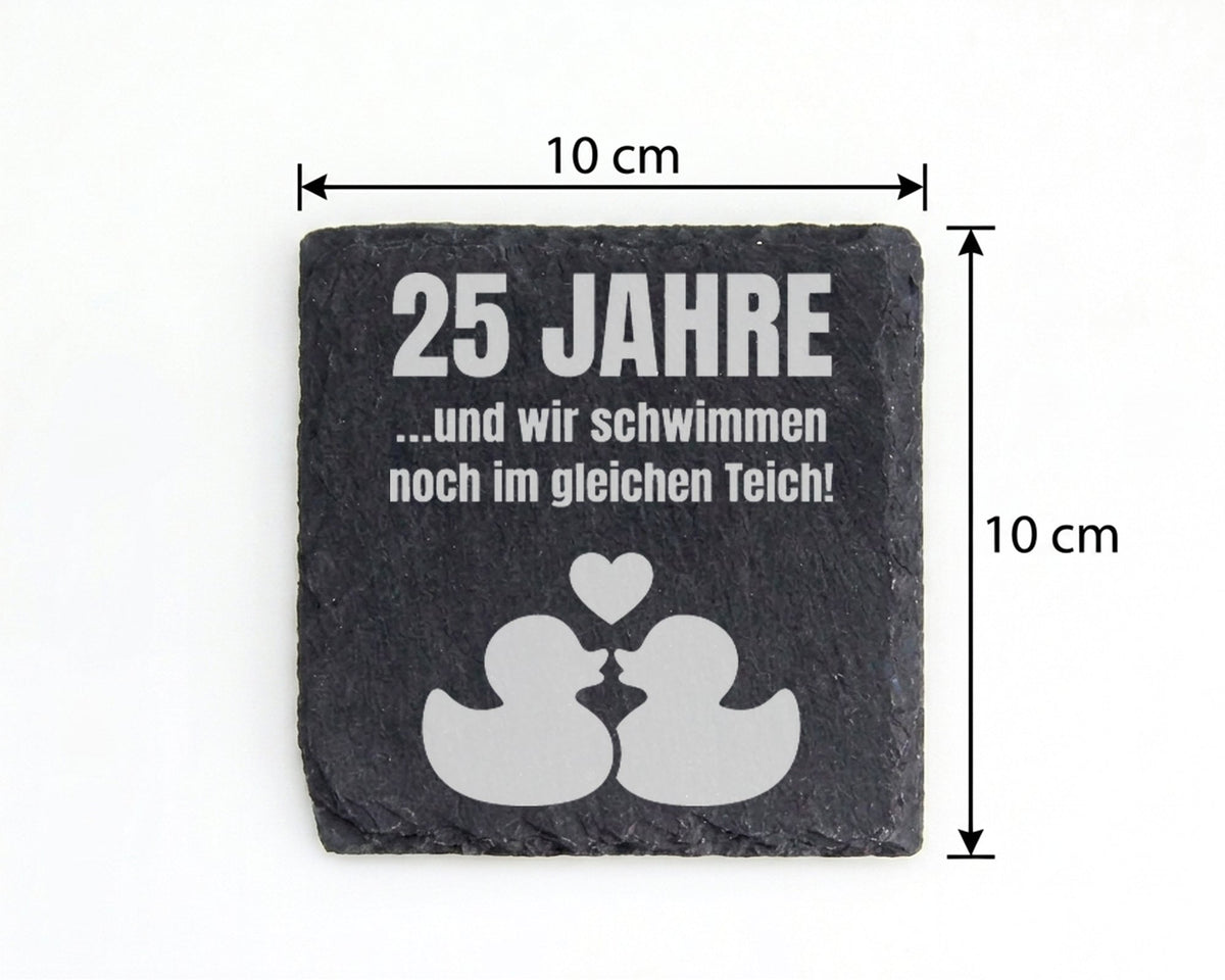 Schiefer Untersetzer 25 Jahre Silberhochzeit - Enten Motiv Geschenk fü – Bild 4