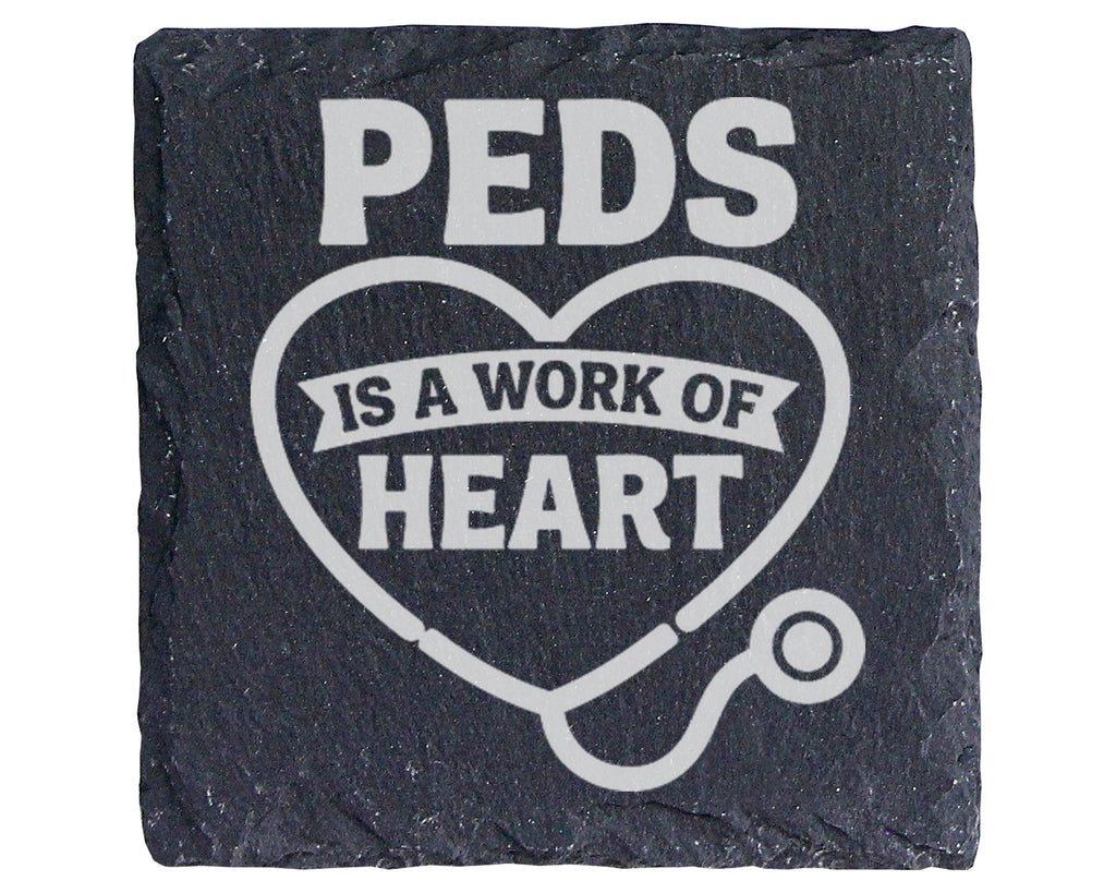 Schiefer Untersetzer Peds Is A Work Of Heart Stethoskop - Geschenk für – Bild 1