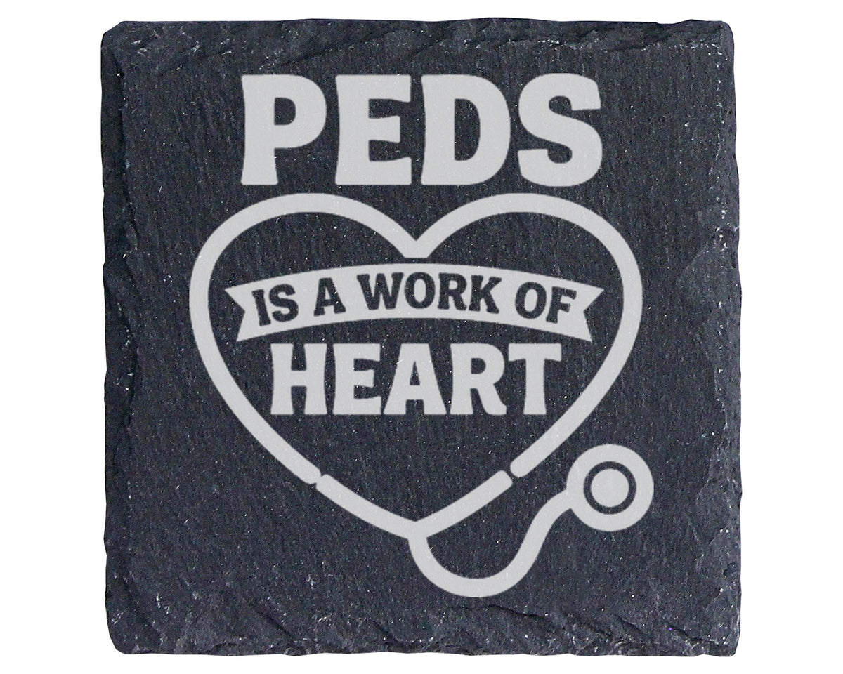 Schiefer Untersetzer Peds Is A Work Of Heart Stethoskop - Geschenk für – Bild 1