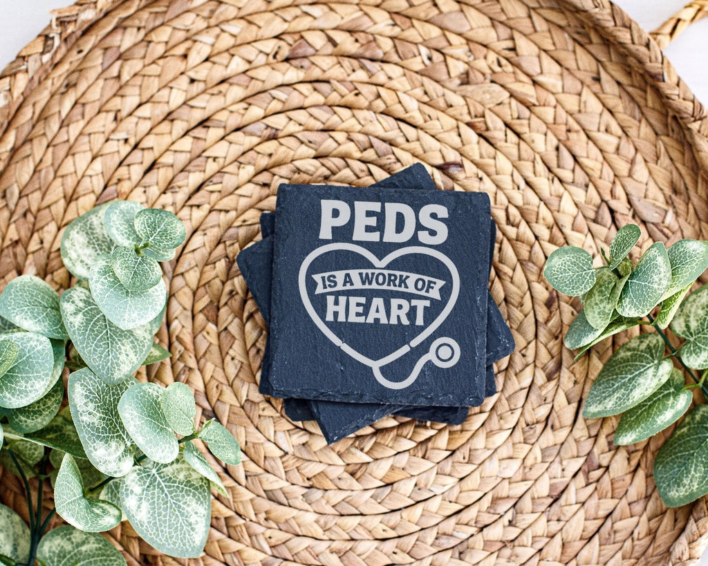 Schiefer Untersetzer Peds Is A Work Of Heart Stethoskop - Geschenk für – Bild 3