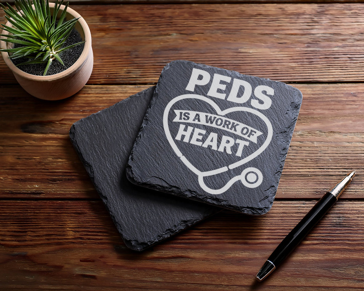 Schiefer Untersetzer Peds Is A Work Of Heart Stethoskop - Geschenk für – Bild 5