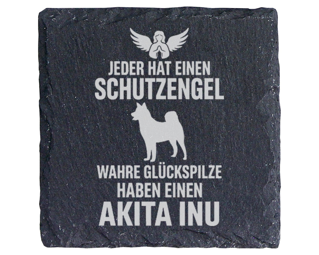 Schiefer Untersetzer Akita Inu Schutzengel Glückspilze - Geschenk für  – Bild 1