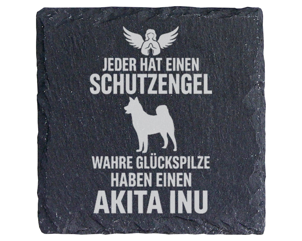 Schiefer Untersetzer Akita Inu Schutzengel Glückspilze - Geschenk für  – Bild 1